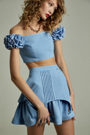 BONNIE KATE GURANDA BABY BLUE RUFFLED DENIM TOP|479