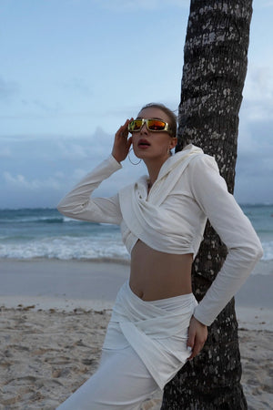 MAXI SKIRT & capuchon top off white|1116