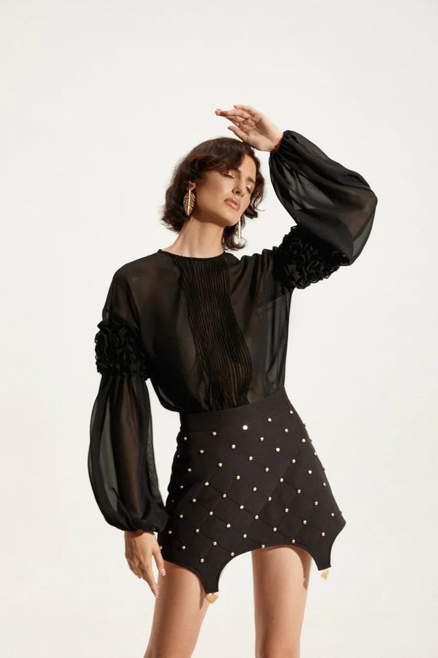 GURANDA BLACK MINI SKIRT W/GOLDEN STUDS|467