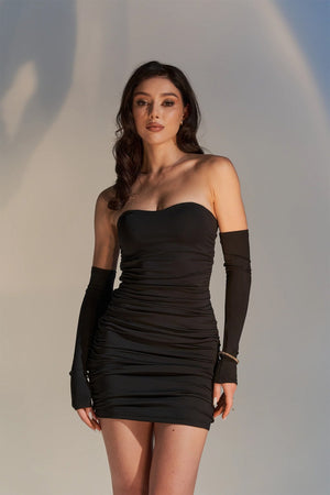 BLACK MINI DRESS with gloves|1111