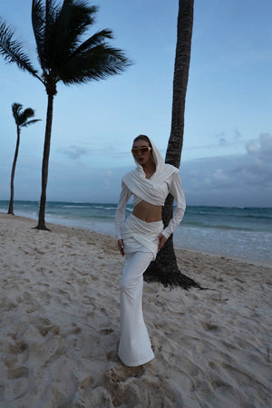 MAXI SKIRT & capuchon top off white|1115