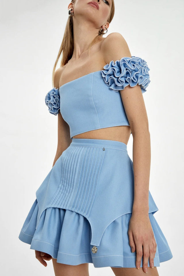 GURANDA BABY BLUE RUFFLED DENIM TOP|480